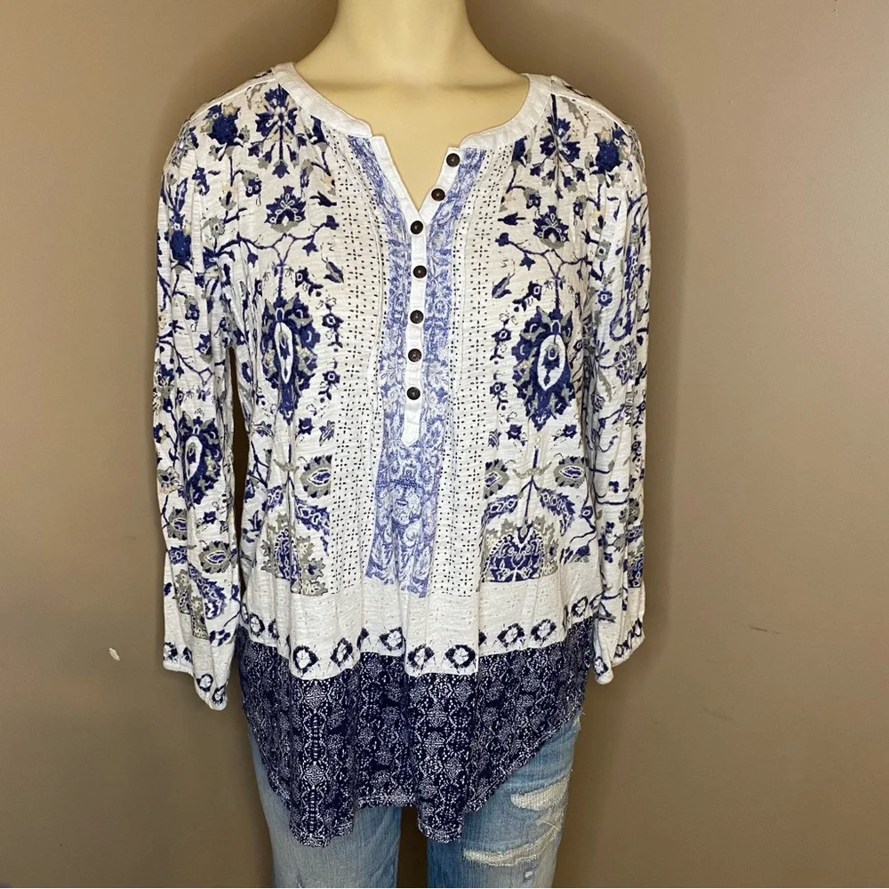 Lucky Brand Size Small Womens 3/4 Length Sleeve Floral Blouse - Picture 1 of 9